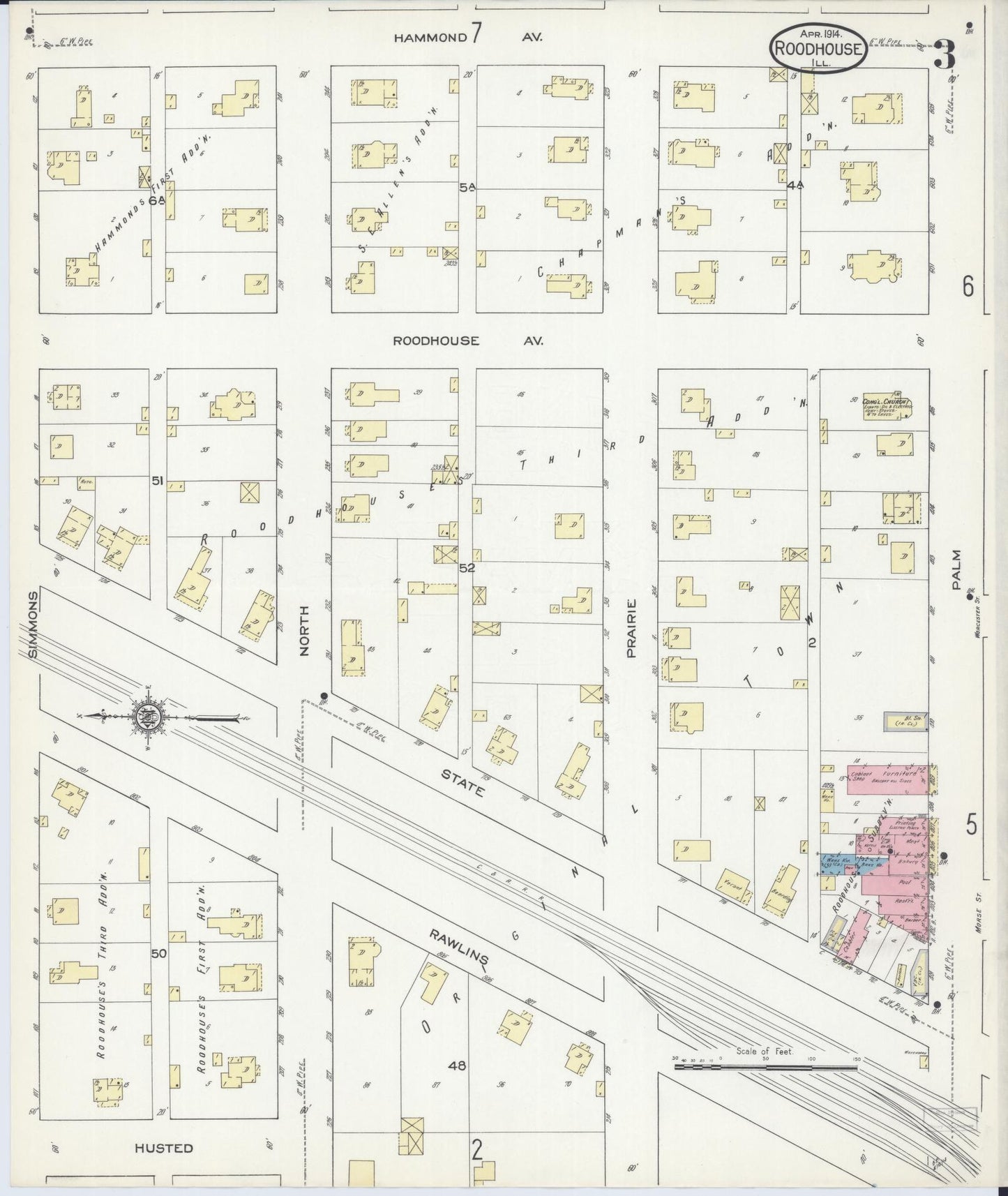 Sanborn Fire Insurance Map from Roodhouse, Greene County, Illinois (1914), Sheet #0003 - Complete Map Set gallery image, historic Sanborn map, vintage wall art, Illinois Illinois