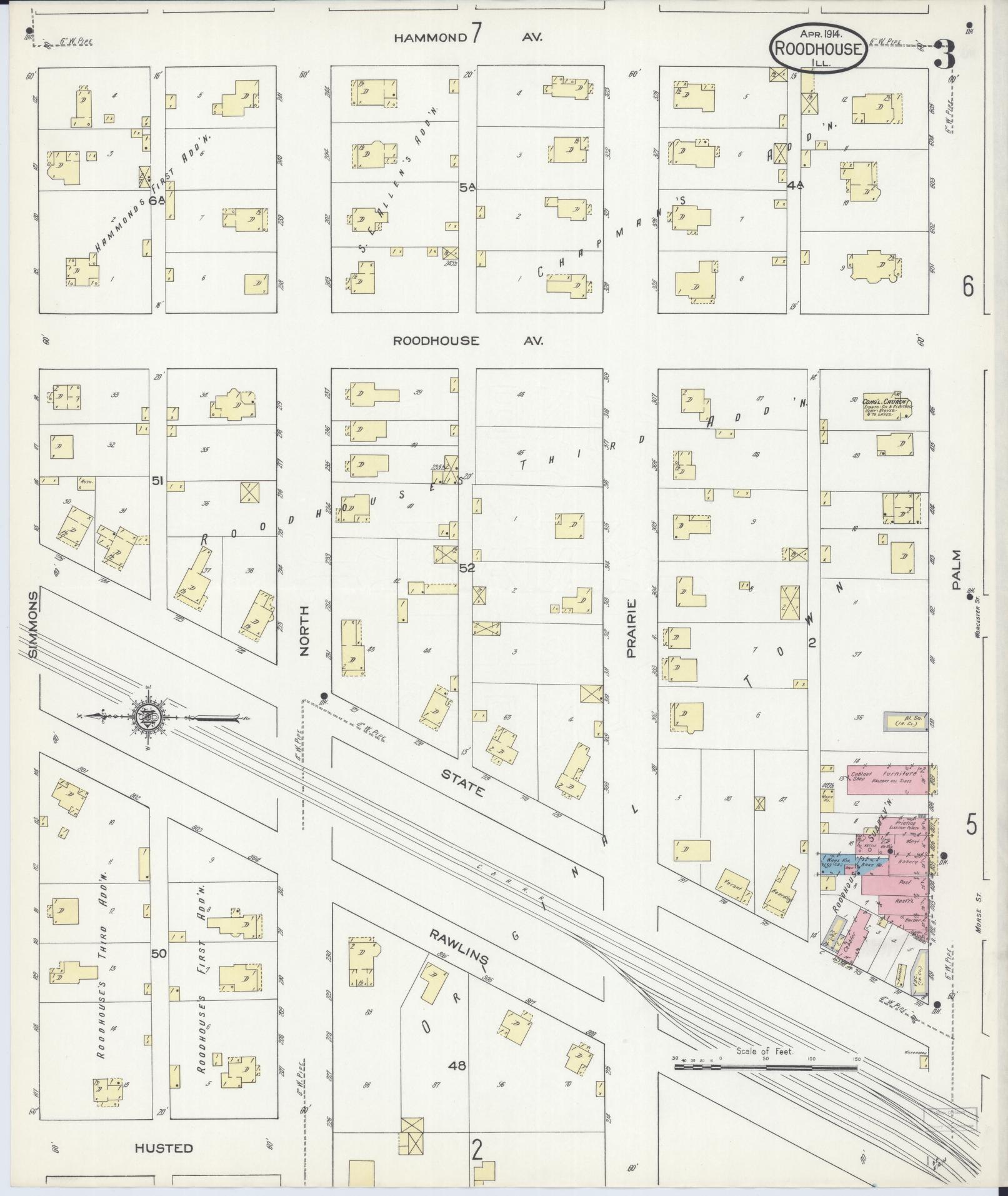 Sanborn Fire Insurance Map from Roodhouse, Greene County, Illinois (1914), Sheet #0003 - Complete Map Set gallery image, historic Sanborn map, vintage wall art, Illinois Illinois