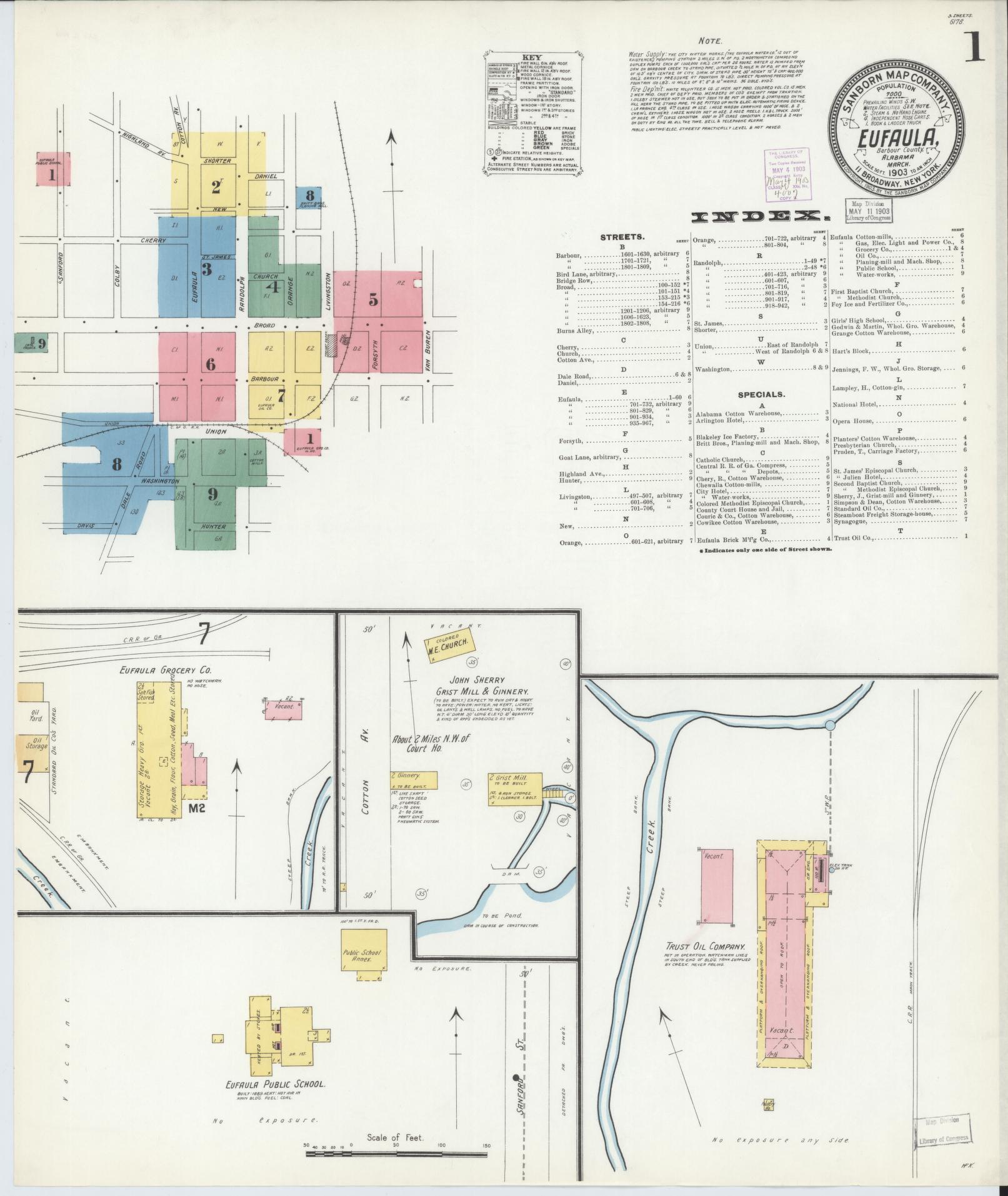 Sanborn Fire Insurance Map from Eufaula, Barbour County, Alabama (1903), Sheet #0001 - Historic Sanborn Fire Insurance Map Print, vintage old map wall art, antique decor, genealogy gift, Alabama Alabama map