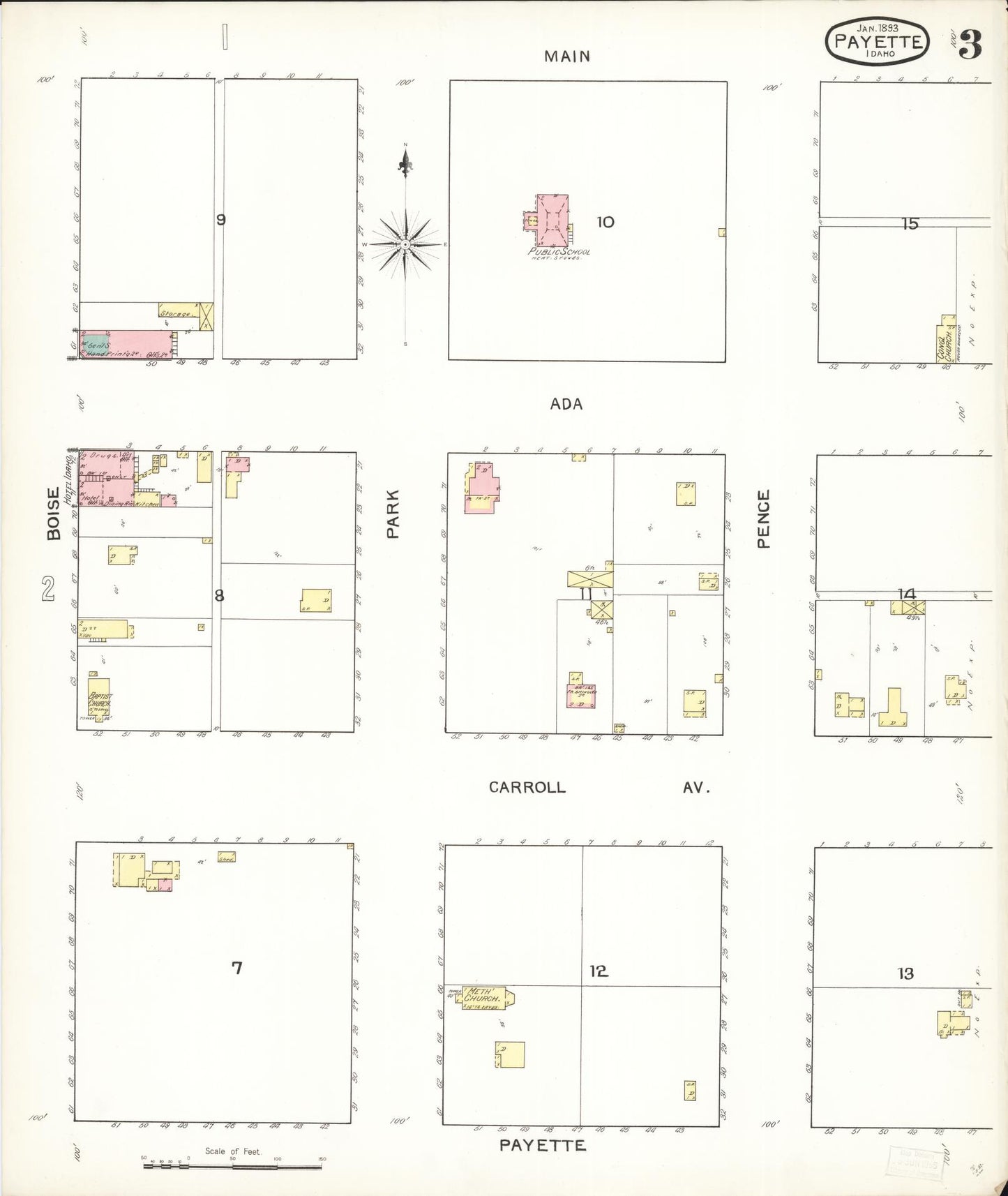 Sanborn Fire Insurance Map from Payette, Payette County, Idaho (1893), Sheet #0003 - Complete Map Set gallery image, historic Sanborn map, vintage wall art, Idaho Idaho