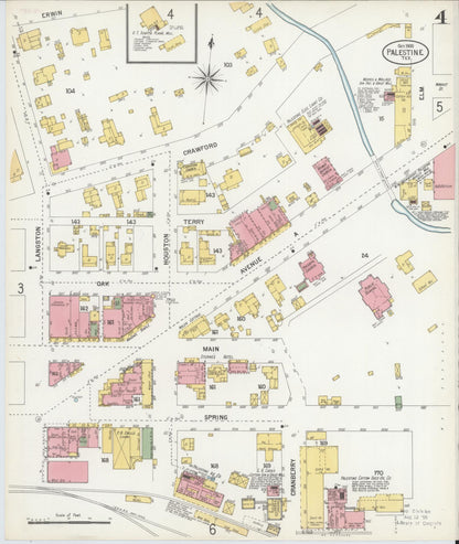 Sanborn Fire Insurance Map from Palestine, Anderson County, Texas (1900), Sheet #0004 - Historic Sanborn Fire Insurance Map Print, vintage old map wall art, antique decor, genealogy gift, Texas Texas map