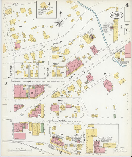 Sanborn Fire Insurance Map from Palestine, Anderson County, Texas (1900), Sheet #0004 - Historic Sanborn Fire Insurance Map Print, vintage old map wall art, antique decor, genealogy gift, Texas Texas map