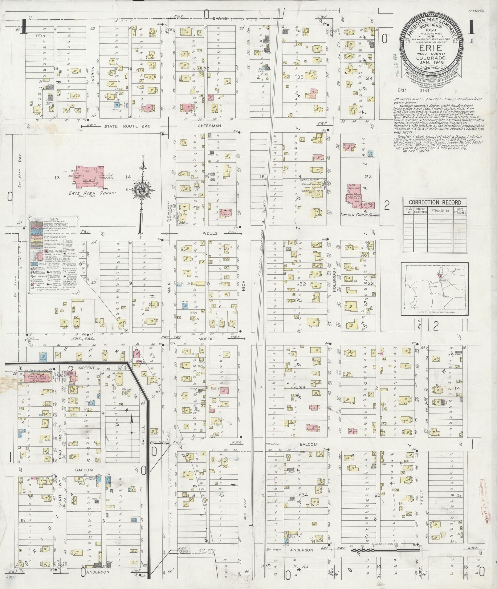 Sanborn Fire Insurance Map from Erie, Weld County, Colorado (1948), Sheet #0001 - Complete Map Set gallery image, historic Sanborn map, vintage wall art, Colorado Colorado