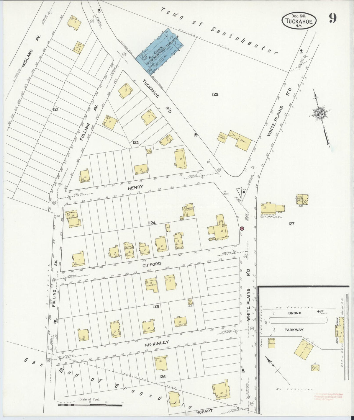 Sanborn Fire Insurance Map from Tuckahoe, Westchester County, New York (1911), Sheet #0009 - Historic Sanborn Fire Insurance Map Print, vintage old map wall art, antique decor, genealogy gift, New York New York map