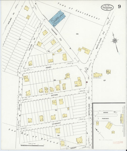 Sanborn Fire Insurance Map from Tuckahoe, Westchester County, New York (1911), Sheet #0009 - Historic Sanborn Fire Insurance Map Print, vintage old map wall art, antique decor, genealogy gift, New York New York map
