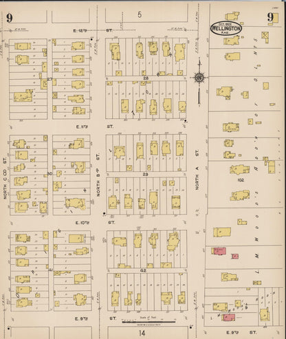 Sanborn Fire Insurance Map from Wellington, Sumner County, Kansas (1922), Sheet #0009 - Complete Map Set gallery image, historic Sanborn map, vintage wall art, Kansas Kansas