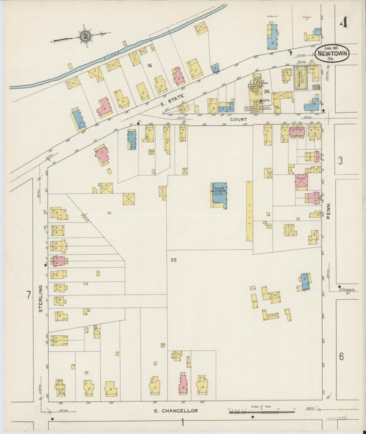 Sanborn Fire Insurance Map from Newtown, Bucks County, Pennsylvania (1915), Sheet #0004 - Historic Sanborn Fire Insurance Map Print, vintage old map wall art, antique decor, genealogy gift, Pennsylvania Pennsylvania map