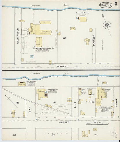 Sanborn Fire Insurance Map from Decatur, Morgan County, Alabama (1888), Sheet #0005 - Complete Map Set gallery image, historic Sanborn map, vintage wall art, Alabama Alabama