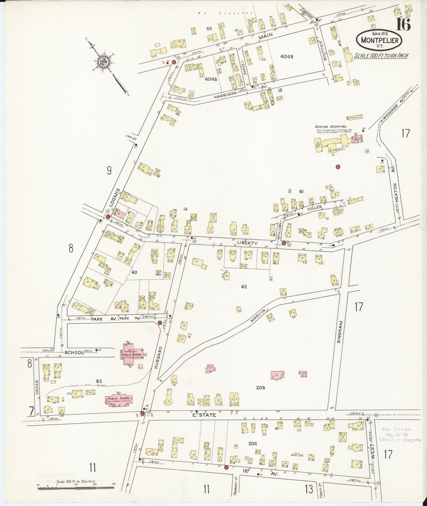 Sanborn Fire Insurance Map from Montpelier, Washington County, Vermont (1915), Sheet #0016 - Historic Sanborn Fire Insurance Map Print, vintage old map wall art, antique decor, genealogy gift, Vermont Vermont map