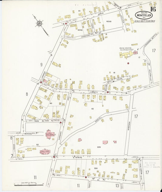 Sanborn Fire Insurance Map from Montpelier, Washington County, Vermont (1915), Sheet #0016 - Historic Sanborn Fire Insurance Map Print, vintage old map wall art, antique decor, genealogy gift, Vermont Vermont map