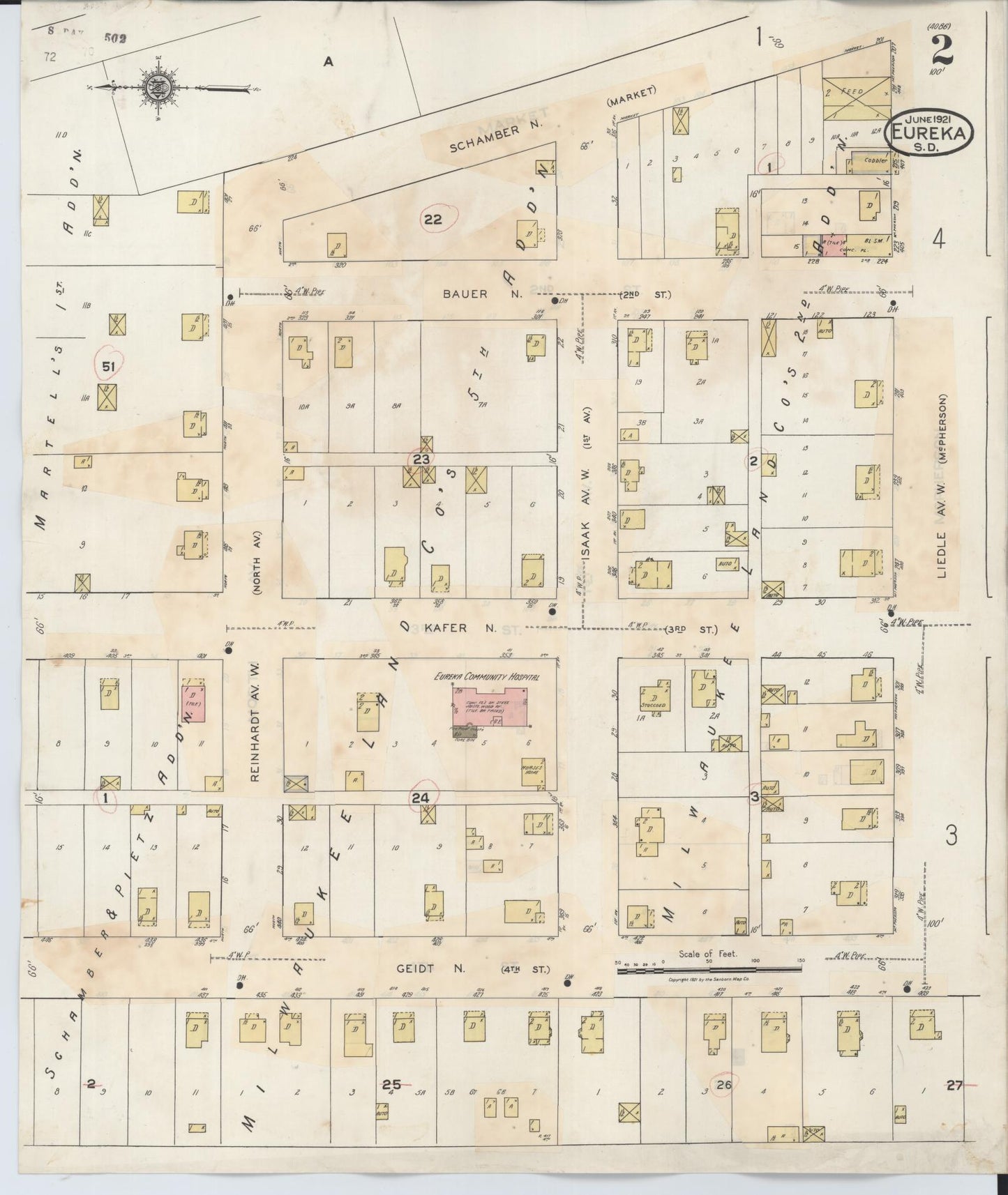 Sanborn Fire Insurance Map from Eureka, McPherson County, South Dakota (1939), Sheet #0002 - Historic Sanborn Fire Insurance Map Print, vintage old map wall art, antique decor, genealogy gift, South Dakota South Dakota map