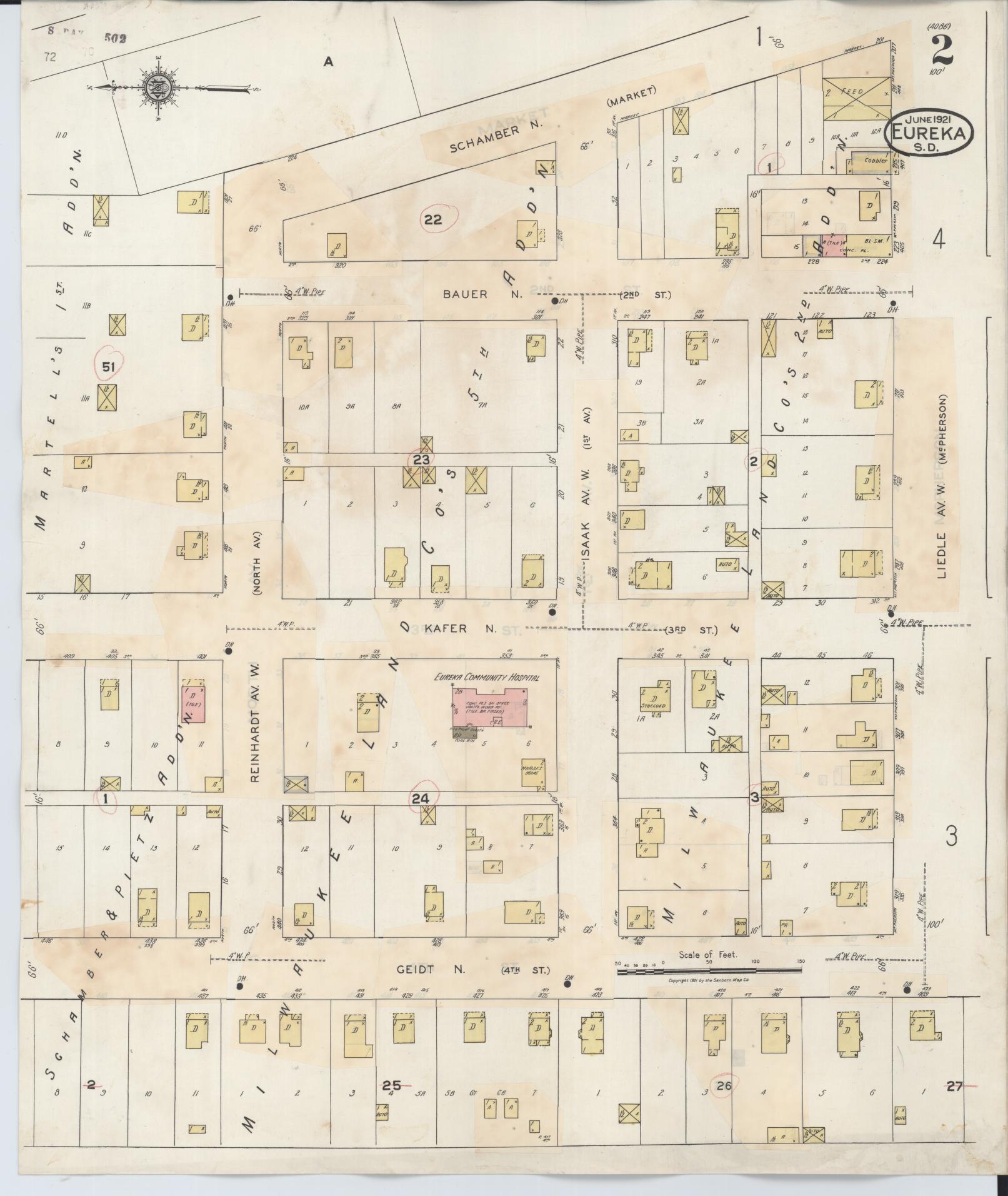 Sanborn Fire Insurance Map from Eureka, McPherson County, South Dakota (1939), Sheet #0002 - Historic Sanborn Fire Insurance Map Print, vintage old map wall art, antique decor, genealogy gift, South Dakota South Dakota map