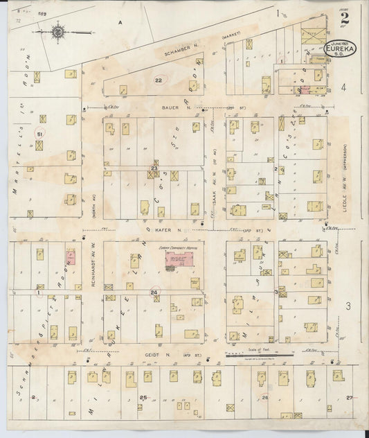 Sanborn Fire Insurance Map from Eureka, McPherson County, South Dakota (1939), Sheet #0002 - Historic Sanborn Fire Insurance Map Print, vintage old map wall art, antique decor, genealogy gift, South Dakota South Dakota map