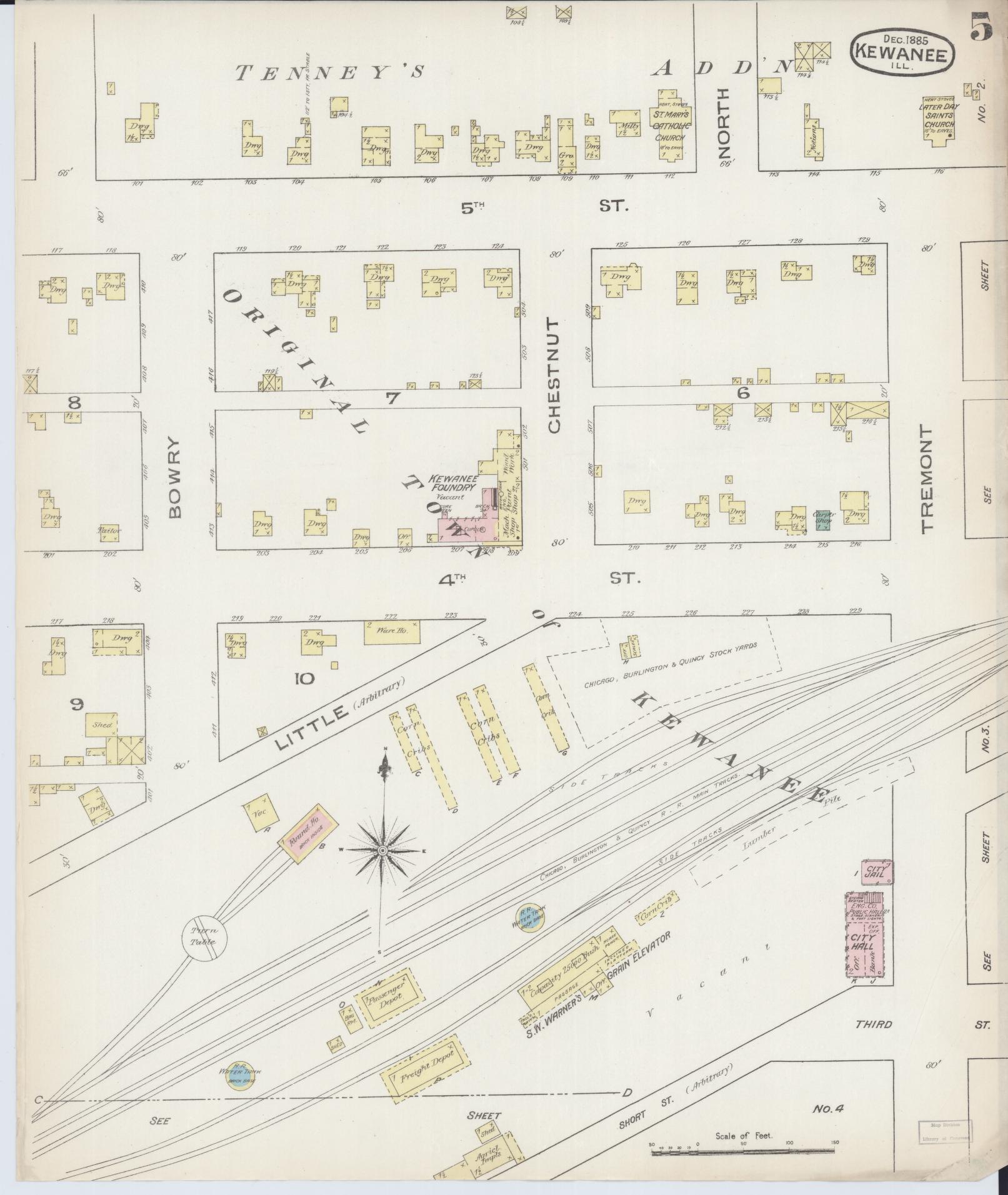 Sanborn Fire Insurance Map from Kewanee, Henry County, Illinois (1885), Sheet #0005 - Complete Map Set gallery image, historic Sanborn map, vintage wall art, Illinois Illinois