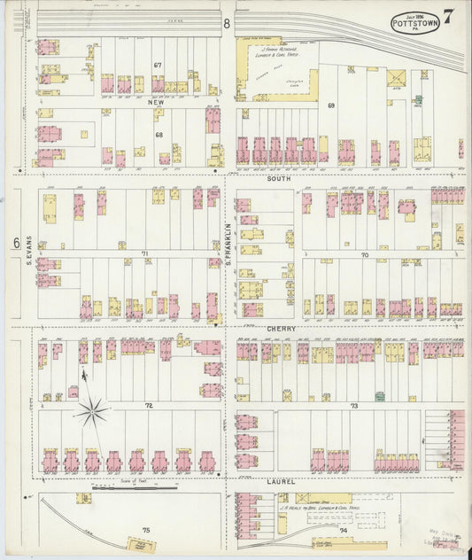 Sanborn Fire Insurance Map from Pottstown, Montgomery County, Pennsylvania (1896), Sheet #0007 - Historic Sanborn Fire Insurance Map Print, vintage old map wall art, antique decor, genealogy gift, Pennsylvania Pennsylvania map