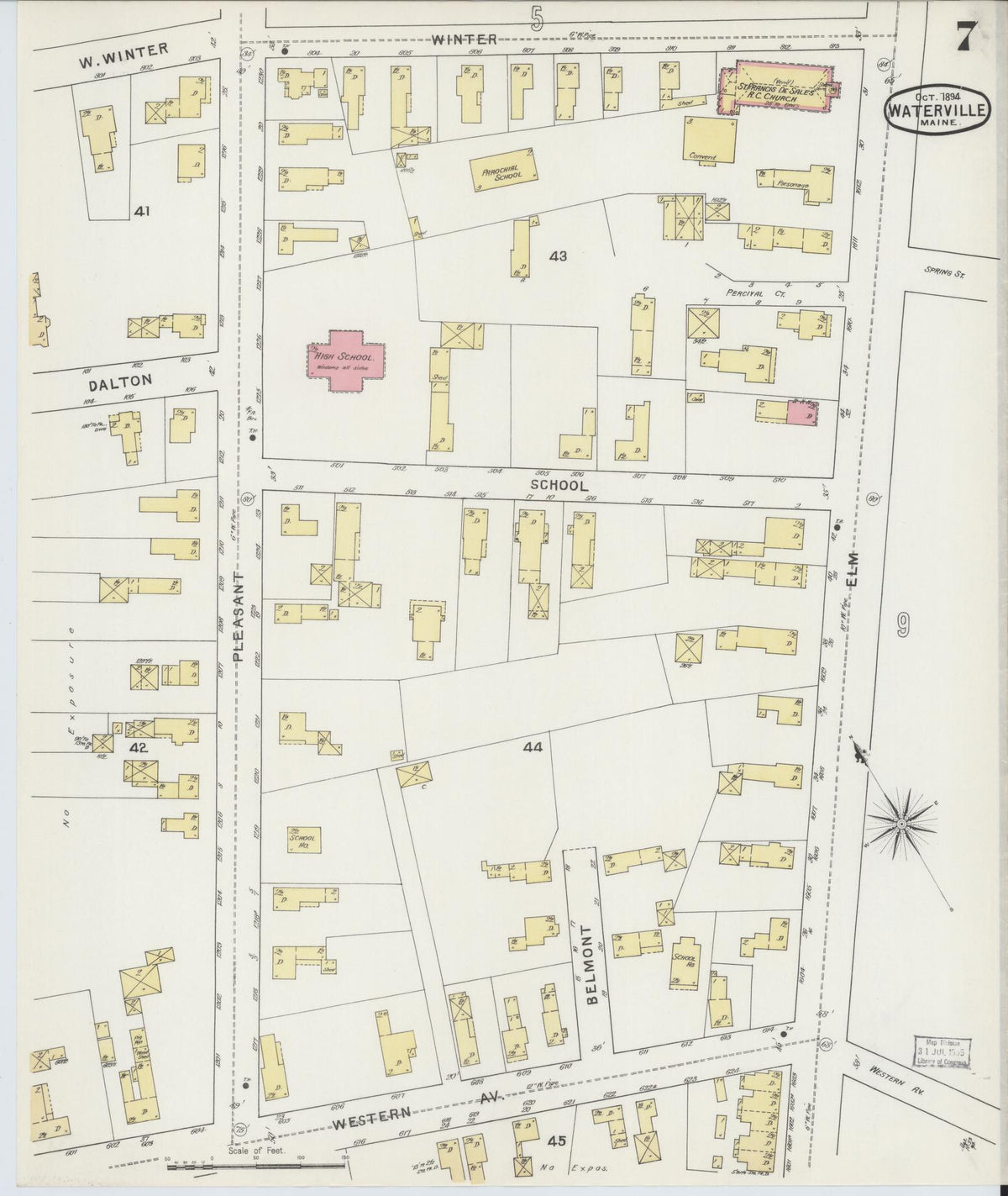 Sanborn Fire Insurance Map from Waterville, Kennebec County, Maine (1894), Sheet #0007 - Historic Sanborn Fire Insurance Map Print, vintage old map wall art, antique decor, genealogy gift, Maine Maine map