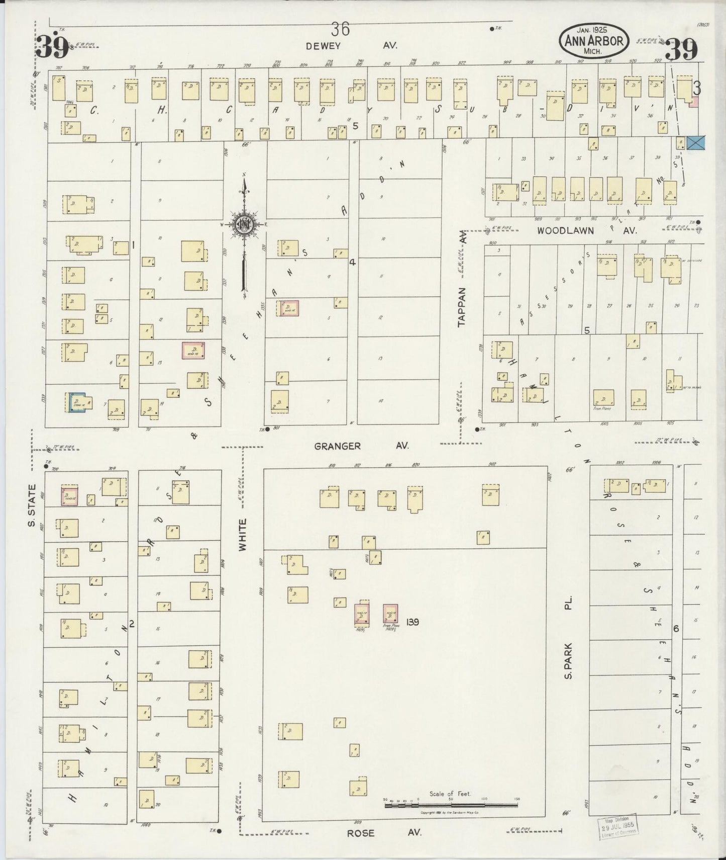 Sanborn Fire Insurance Map from Ann Arbor, Washtenaw County, Michigan (1925), Sheet #0039 - Complete Map Set gallery image, historic Sanborn map, vintage wall art, Michigan Michigan