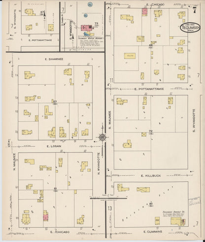 Sanborn Fire Insurance Map from Tecumseh, Lenawee County, Michigan (1922), Sheet #0007 - Complete Map Set gallery image, historic Sanborn map, vintage wall art, Michigan Michigan