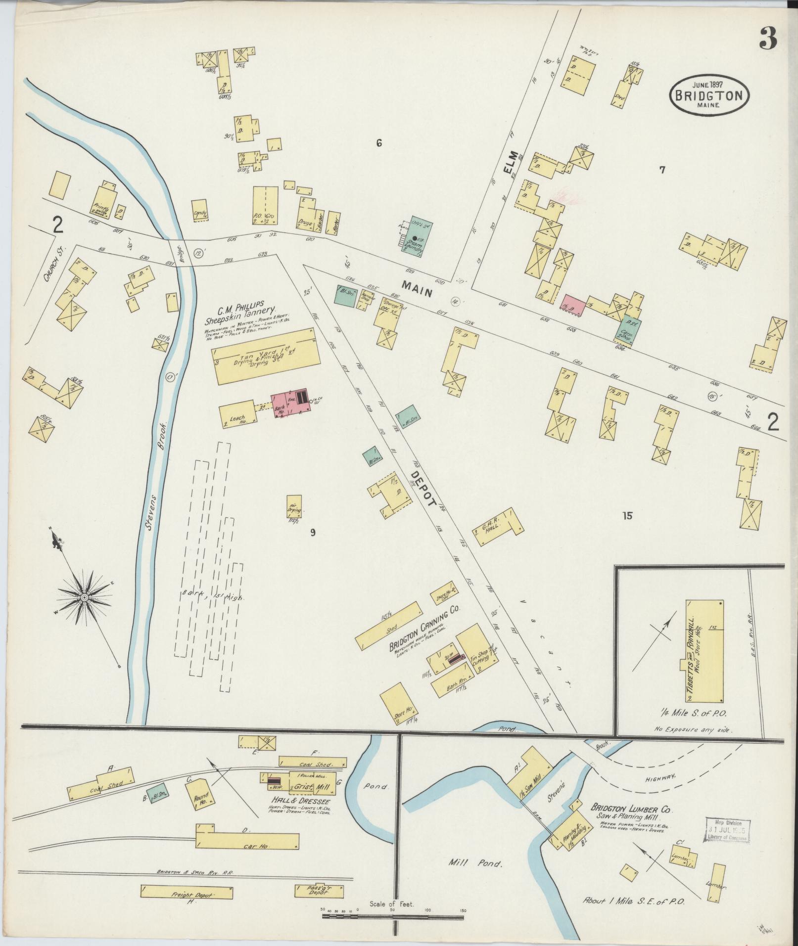 Sanborn Fire Insurance Map from Bridgton, Cumberland County, Maine (1897), Sheet #0003 - Complete Map Set gallery image, historic Sanborn map, vintage wall art, Maine Maine