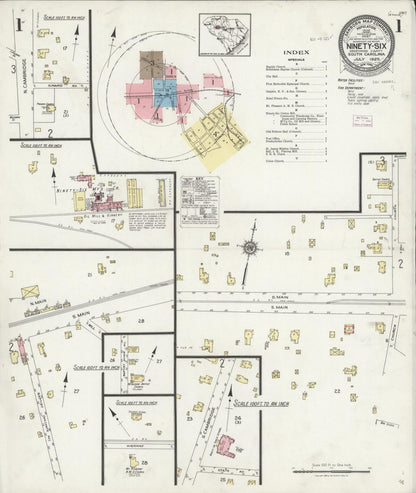 Sanborn Fire Insurance Map from Ninety Six, Greenwood County, South Carolina (1925), Sheet #0001 - Complete Map Set gallery image, historic Sanborn map, vintage wall art, South Carolina South Carolina