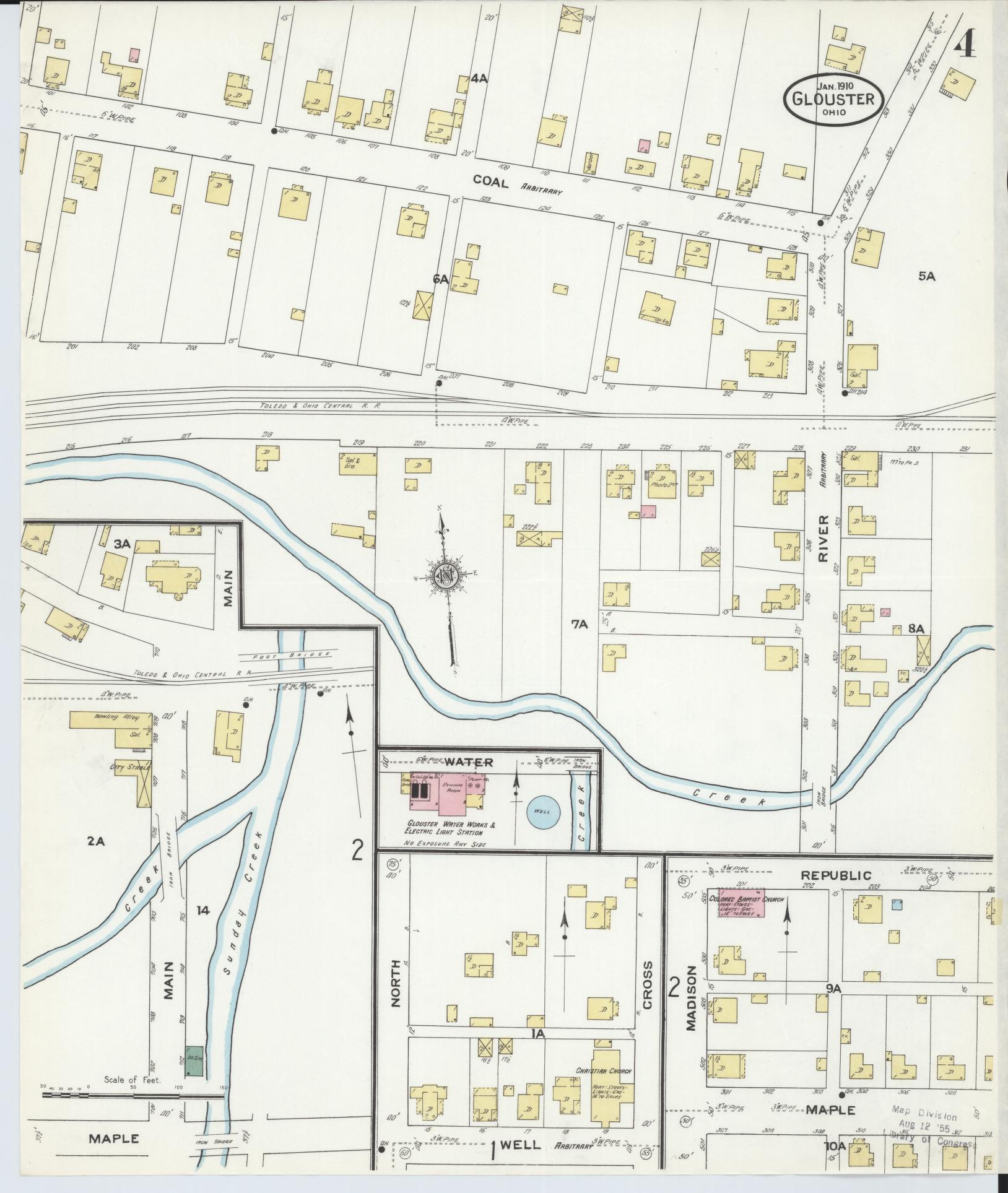 Sanborn Fire Insurance Map from Glouster, Athens County, Ohio (1910), Sheet #0004 - Historic Sanborn Fire Insurance Map Print, vintage old map wall art, antique decor, genealogy gift, Ohio Ohio map