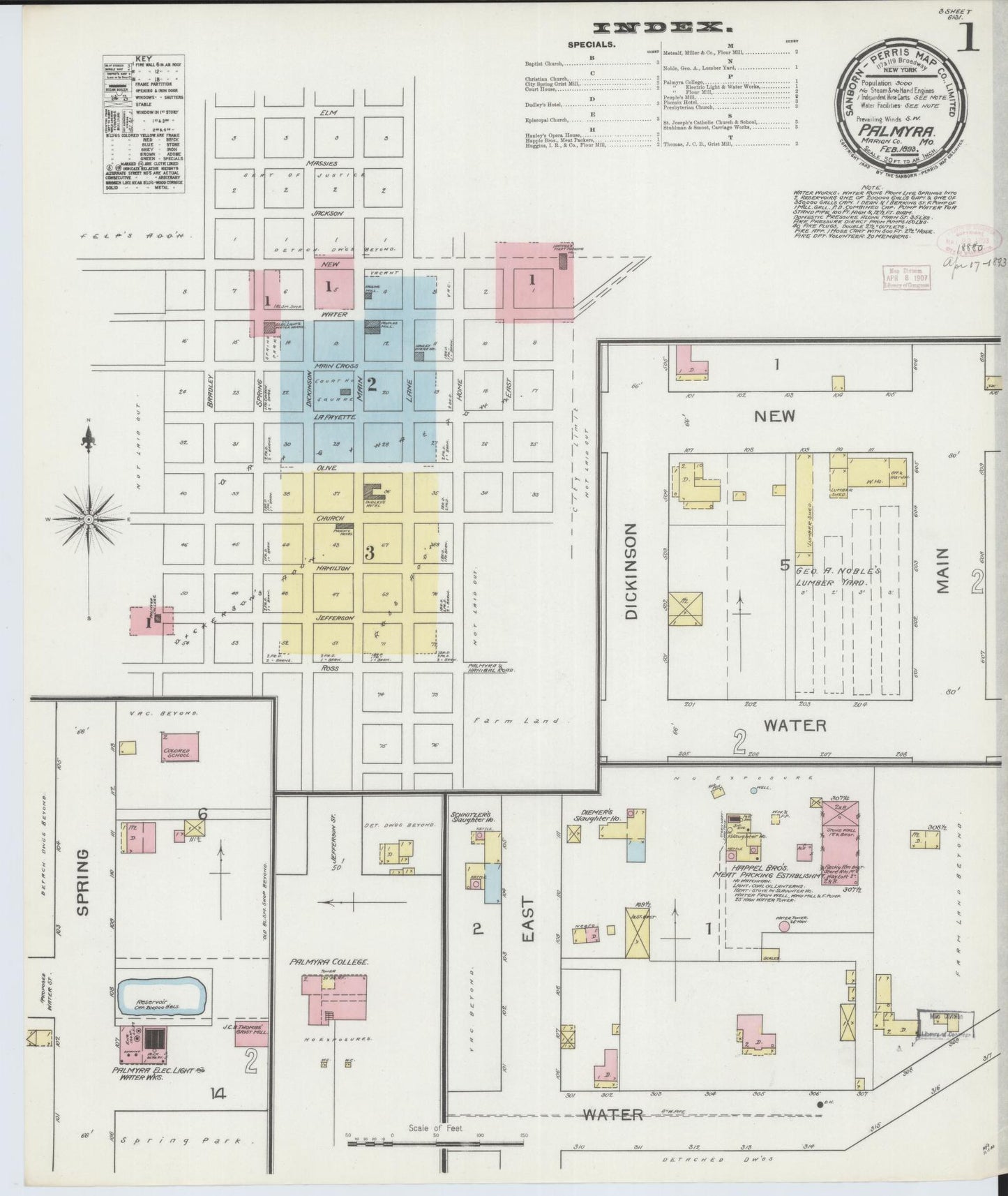 Sanborn Fire Insurance Map from Palmyra, Marion County, Missouri (1893), Sheet #0001 - Complete Map Set gallery image, historic Sanborn map, vintage wall art, Missouri Missouri