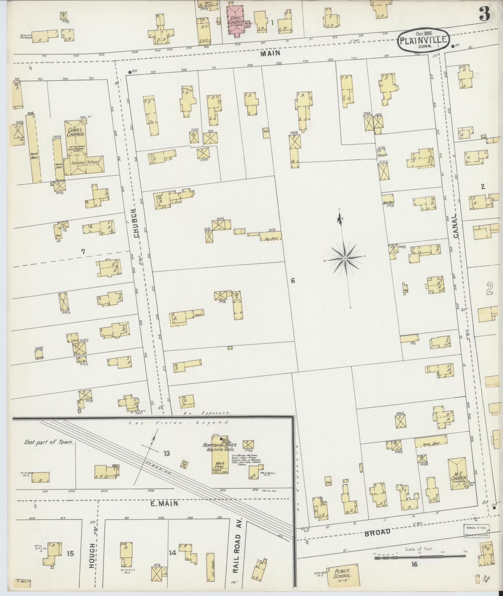 Sanborn Fire Insurance Map from Plainville, Hartford County, Connecticut (1895), Sheet #0003 - Complete Map Set gallery image, historic Sanborn map, vintage wall art, Connecticut Connecticut