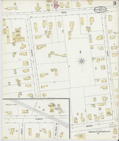 Sanborn Fire Insurance Map from Plainville, Hartford County, Connecticut (1895), Sheet #0003 - Complete Map Set gallery image, historic Sanborn map, vintage wall art, Connecticut Connecticut