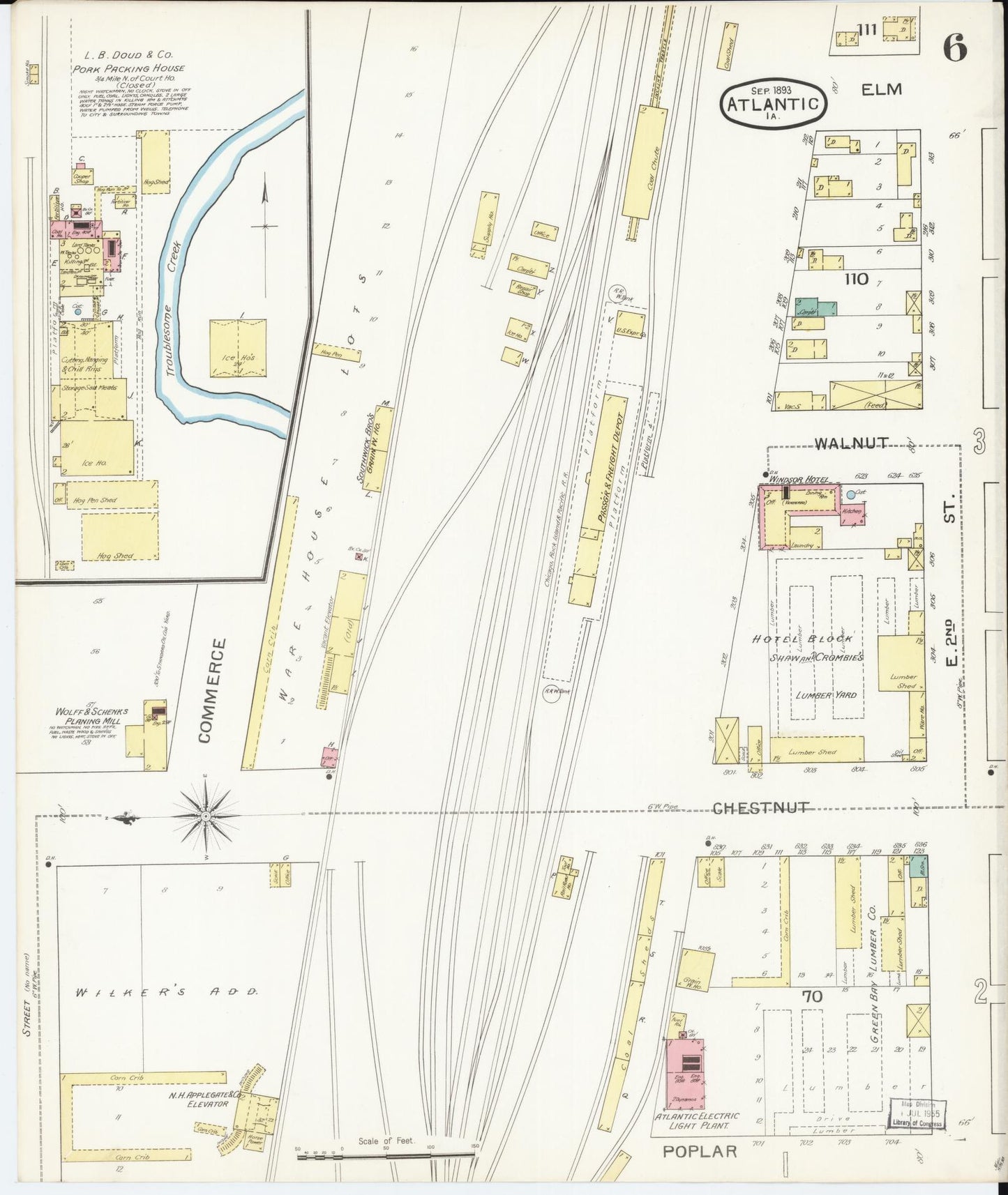 Sanborn Fire Insurance Map from Atlantic, Cass County, Iowa (1893), Sheet #0006 - Historic Sanborn Fire Insurance Map Print, vintage old map wall art