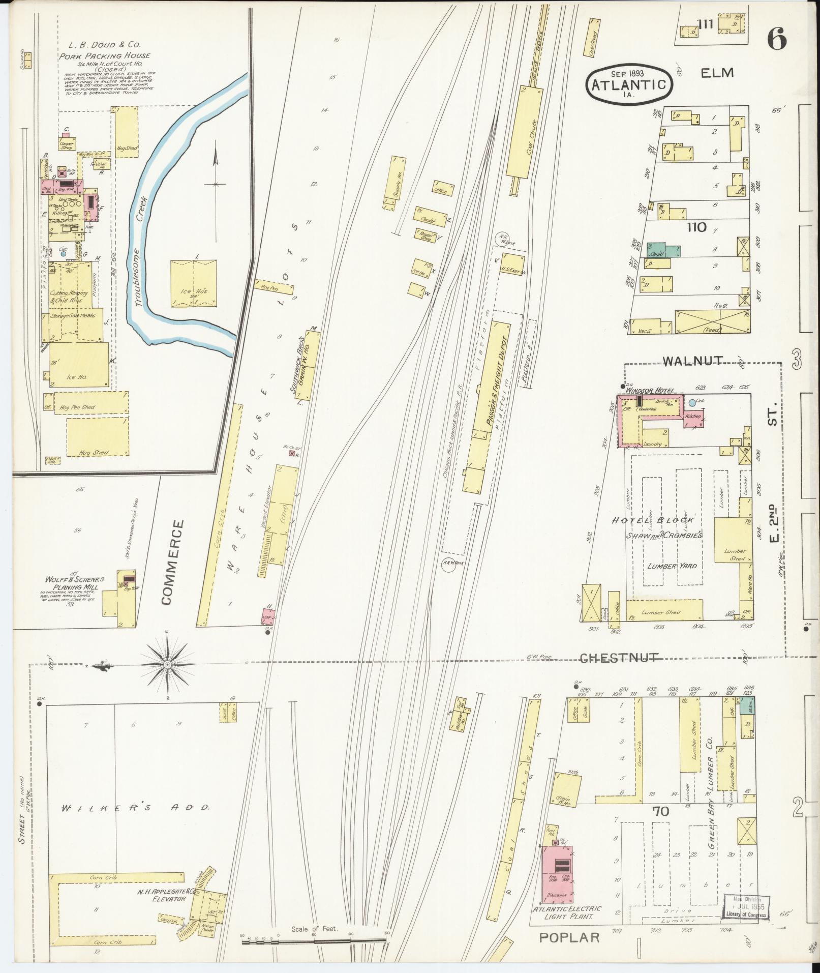 Sanborn Fire Insurance Map from Atlantic, Cass County, Iowa (1893), Sheet #0006 - Historic Sanborn Fire Insurance Map Print, vintage old map wall art
