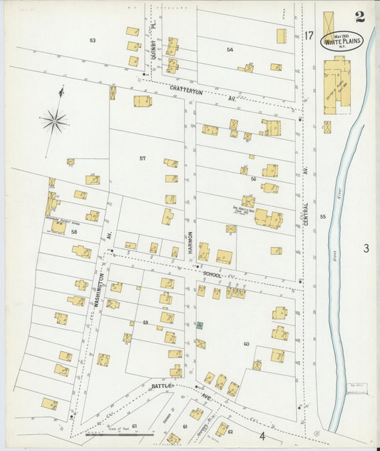Sanborn Fire Insurance Map from White Plains, Westchester County, New York (1900), Sheet #0002 - Historic Sanborn Fire Insurance Map Print, vintage old map wall art, antique decor, genealogy gift, New York New York map