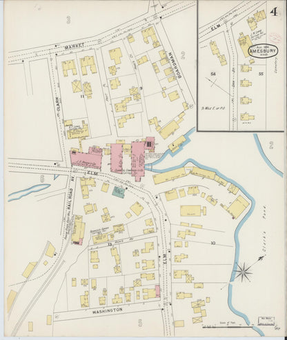 Sanborn Fire Insurance Map from Amesbury, Essex County, Massachusetts (1894), Sheet #0004 - Historic Sanborn Fire Insurance Map Print, vintage old map wall art, antique decor, genealogy gift, Massachusetts Massachusetts map