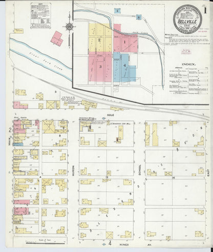 Sanborn Fire Insurance Map from Bellville, Richland County, Ohio (1910), Sheet #0001 - Historic Sanborn Fire Insurance Map Print, vintage old map wall art, antique decor, genealogy gift, Ohio Ohio map
