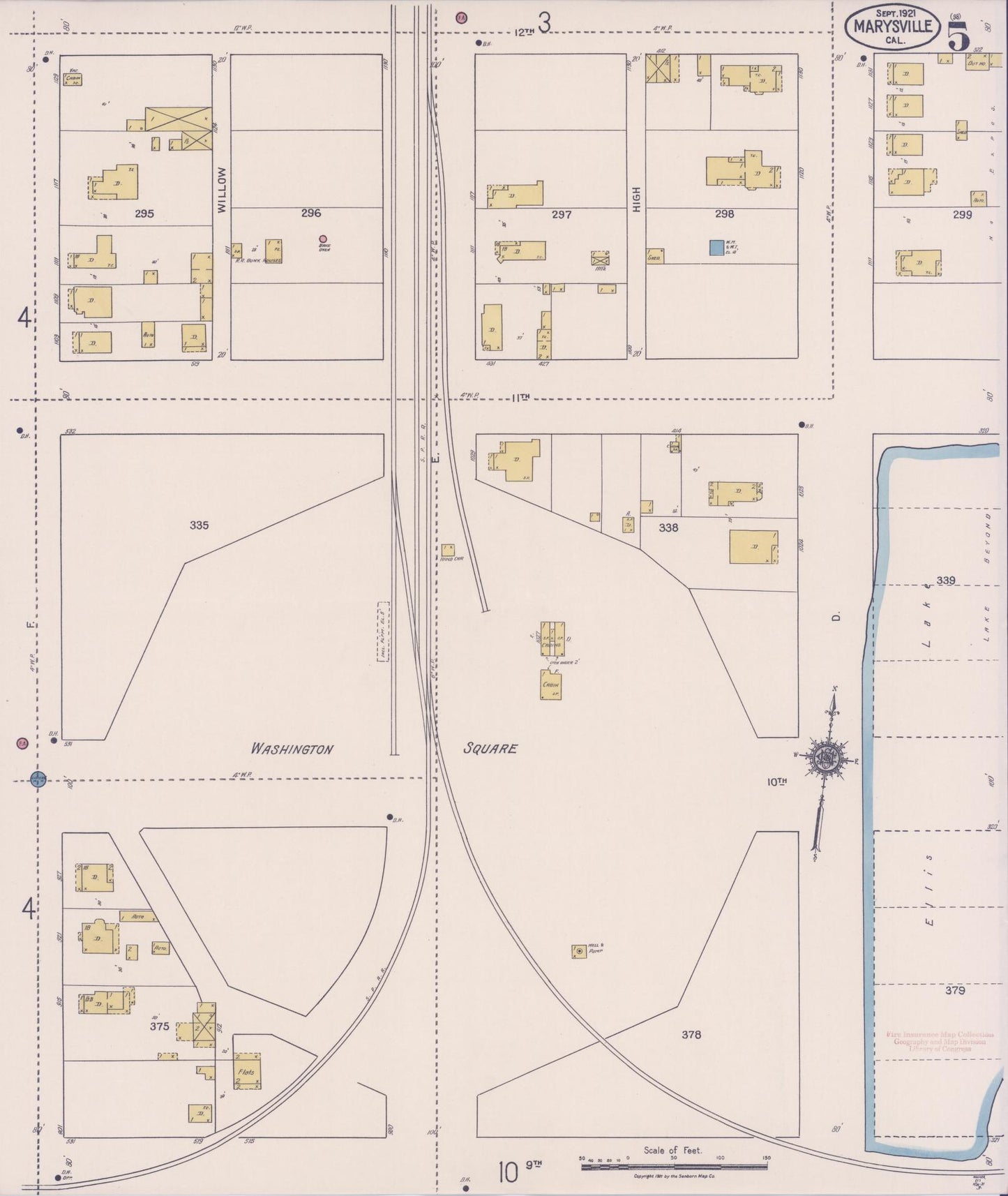 Sanborn Fire Insurance Map from Marysville, Yuba County, California (1921), Sheet #0005 - Historic Sanborn Fire Insurance Map Print, vintage old map wall art, antique decor, genealogy gift, California California map