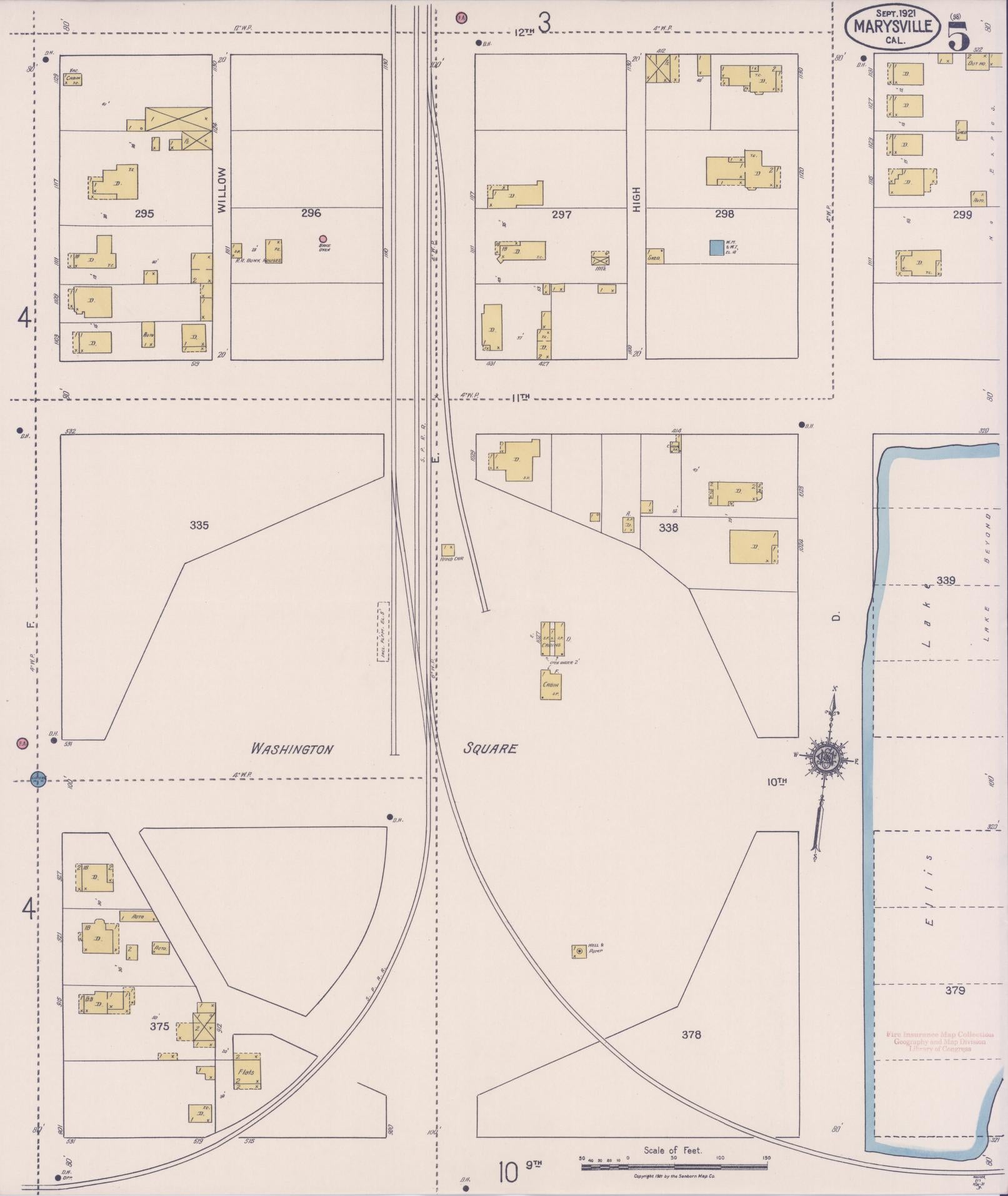 Sanborn Fire Insurance Map from Marysville, Yuba County, California (1921), Sheet #0005 - Historic Sanborn Fire Insurance Map Print, vintage old map wall art, antique decor, genealogy gift, California California map