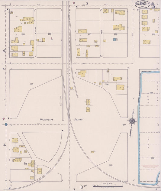Sanborn Fire Insurance Map from Marysville, Yuba County, California (1921), Sheet #0005 - Historic Sanborn Fire Insurance Map Print, vintage old map wall art, antique decor, genealogy gift, California California map
