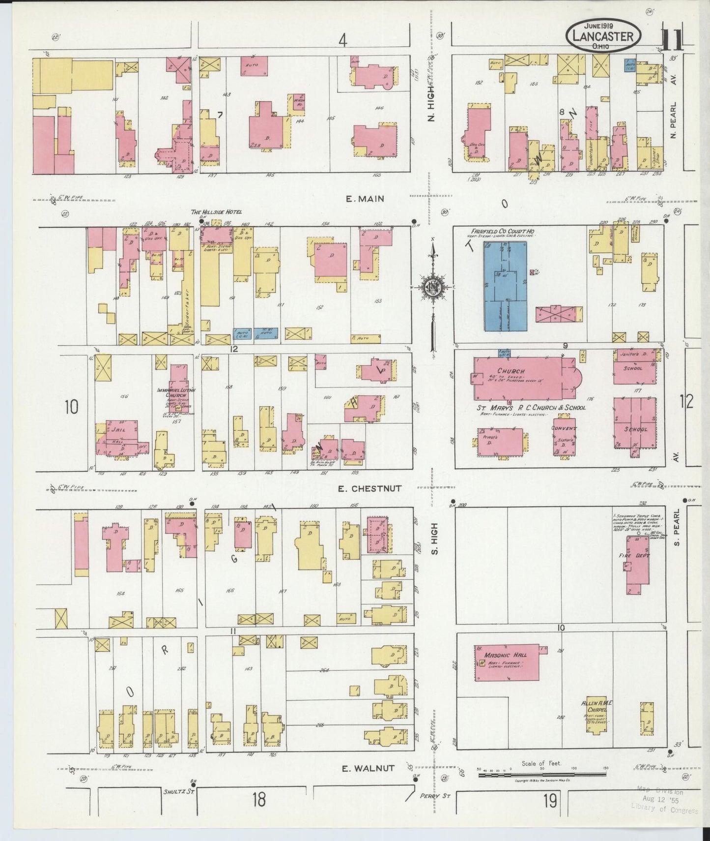 Sanborn Fire Insurance Map from Lancaster, Fairfield County, Ohio (1919), Sheet #0011 - Historic Sanborn Fire Insurance Map Print, vintage old map wall art, antique decor, genealogy gift, Ohio Ohio map