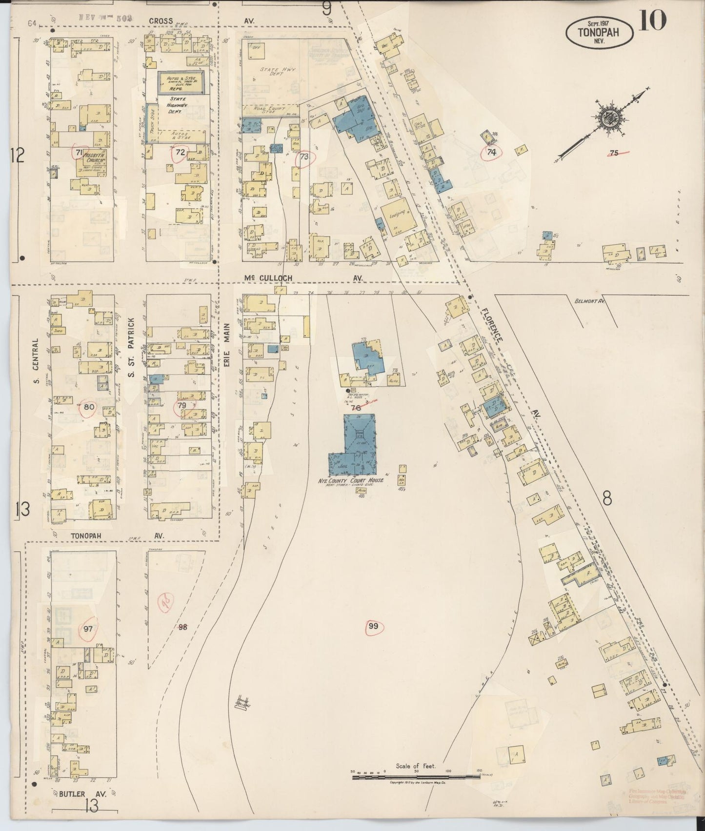 Sanborn Fire Insurance Map from Tonopah, Nye County, Nevada (1941), Sheet #0010 - Complete Map Set gallery image, historic Sanborn map, vintage wall art, Nevada Nevada