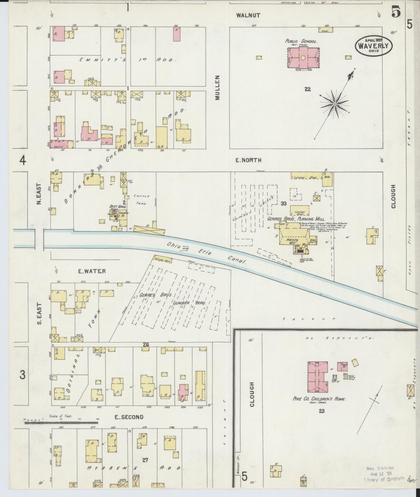 Sanborn Fire Insurance Map from Waverly, Pike County, Ohio (1897), Sheet #0005 - Historic Sanborn Fire Insurance Map Print, vintage old map wall art, antique decor, genealogy gift, Ohio Ohio map