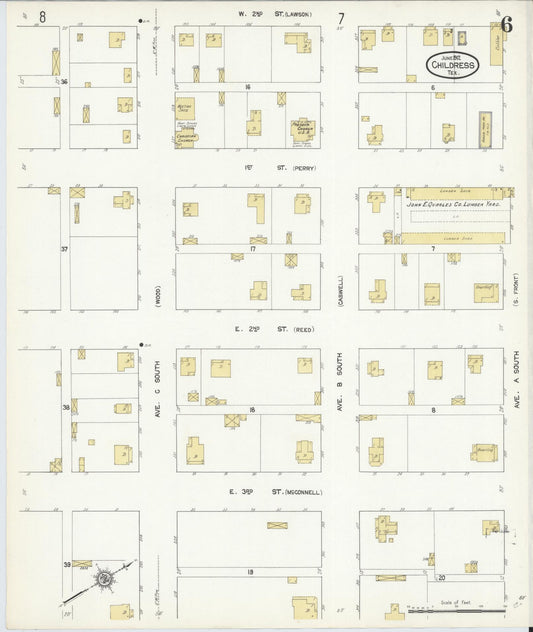 Sanborn Fire Insurance Map from Childress, Childress County, Texas (1912), Sheet #0006 - Historic Sanborn Fire Insurance Map Print, vintage old map wall art, antique decor, genealogy gift, Texas Texas map
