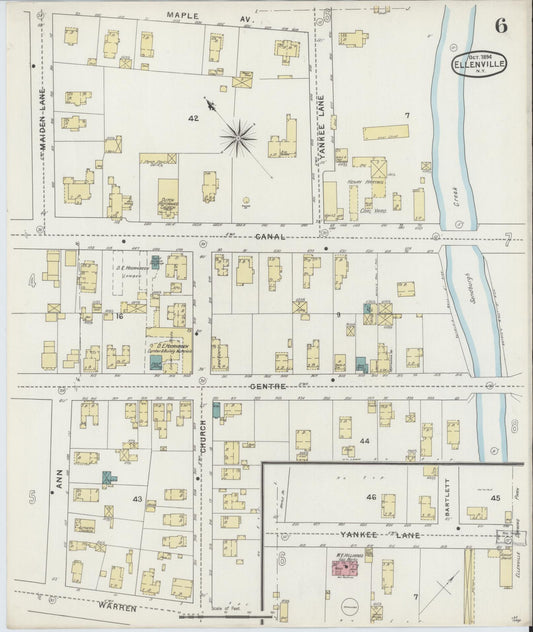 Sanborn Fire Insurance Map from Ellenville, Ulster County, New York (1894), Sheet #0006 - Historic Sanborn Fire Insurance Map Print, vintage old map wall art, antique decor, genealogy gift, New York New York map