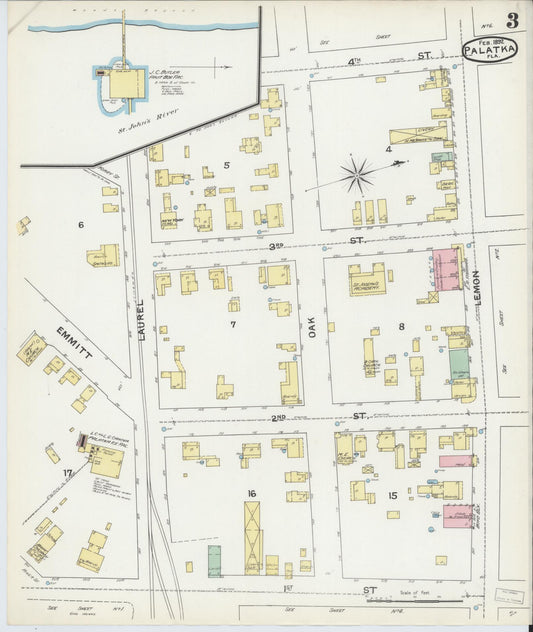 Sanborn Fire Insurance Map from Palatka, Putnam County, Florida (1892), Sheet #0003 - Historic Sanborn Fire Insurance Map Print, vintage old map wall art, antique decor, genealogy gift, Florida Florida map