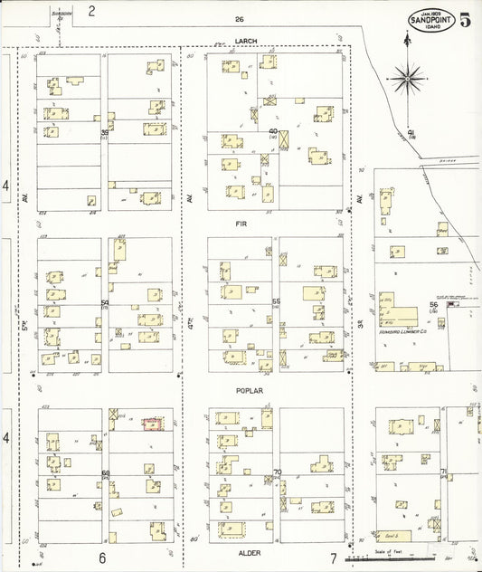 Sanborn Fire Insurance Map from Sandpoint, Bonner County, Idaho (1909), Sheet #0005 - Historic Sanborn Fire Insurance Map Print, vintage old map wall art, antique decor, genealogy gift, Idaho Idaho map
