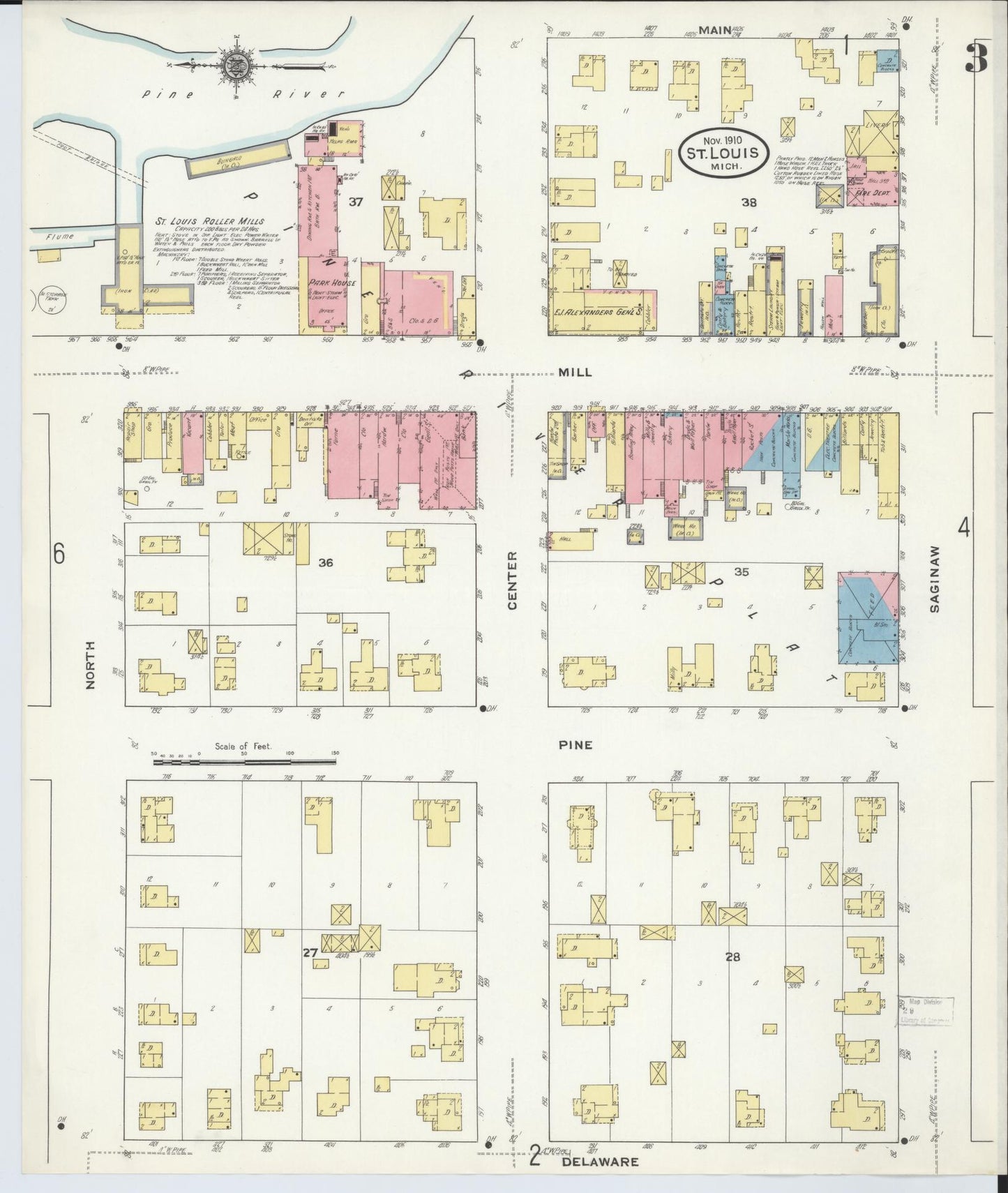 Sanborn Fire Insurance Map from Saint Louis, Gratiot County, Michigan (1910), Sheet #0003 - Complete Map Set gallery image, historic Sanborn map, vintage wall art, Michigan Michigan