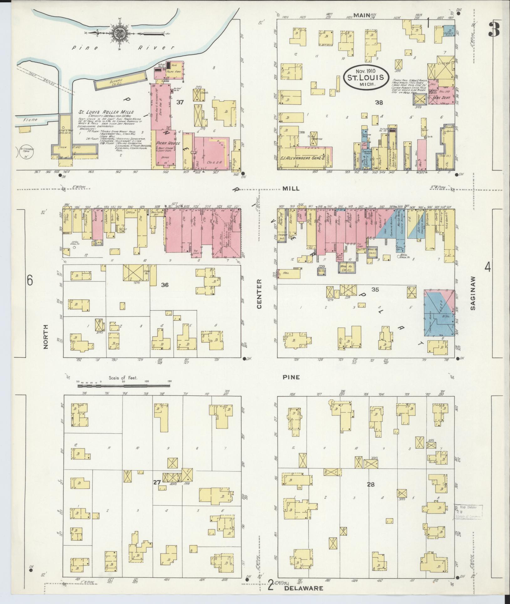 Sanborn Fire Insurance Map from Saint Louis, Gratiot County, Michigan (1910), Sheet #0003 - Complete Map Set gallery image, historic Sanborn map, vintage wall art, Michigan Michigan