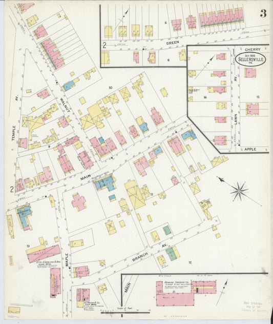 Sanborn Fire Insurance Map from Sellersville, Bucks County, Pennsylvania (1908), Sheet #0003 - Historic Sanborn Fire Insurance Map Print, vintage old map wall art, antique decor, genealogy gift, Pennsylvania Pennsylvania map