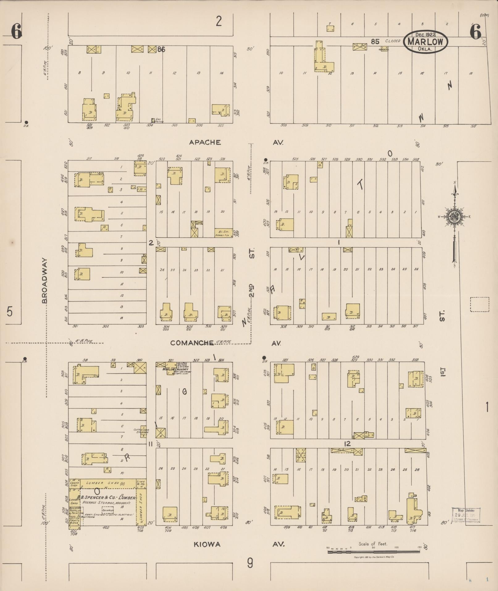 Sanborn Fire Insurance Map from Marlow, Stephens County, Oklahoma (1922), Sheet #0006 - Complete Map Set gallery image, historic Sanborn map, vintage wall art, Oklahoma Oklahoma