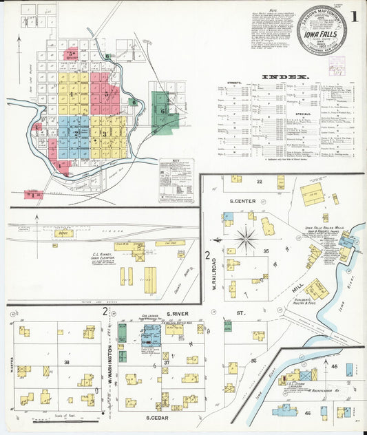 Sanborn Fire Insurance Map from Iowa Falls, Hardin County, Iowa (1902), Sheet #0001 - Historic Sanborn Fire Insurance Map Print, vintage old map wall art