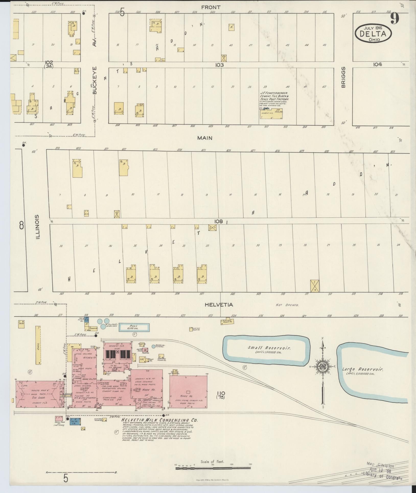 Sanborn Fire Insurance Map from Delta, Fulton County, Ohio (1916), Sheet #0009 - Complete Map Set gallery image, historic Sanborn map, vintage wall art, Ohio Ohio