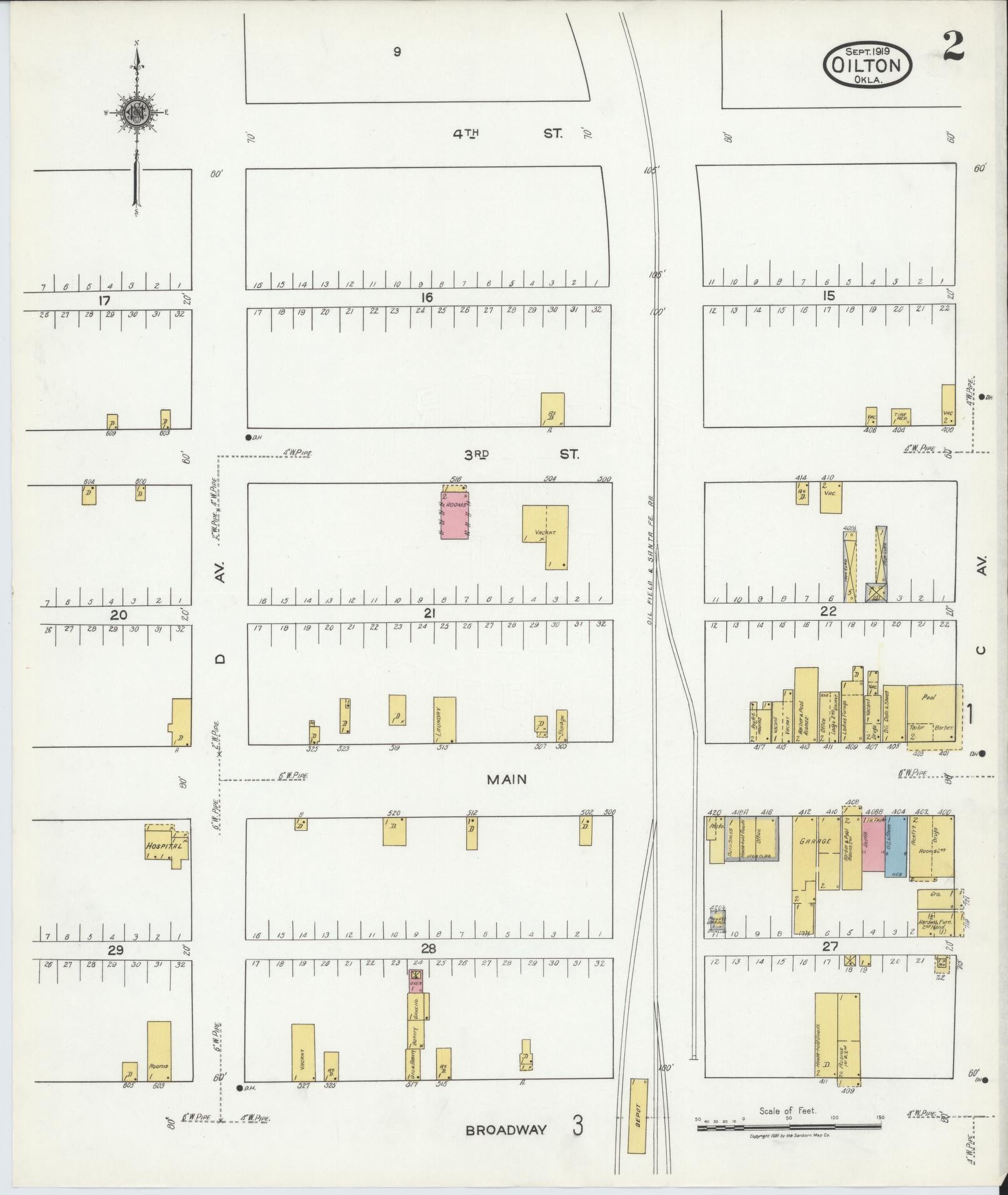 Sanborn Fire Insurance Map from Oilton, Creek County, Oklahoma (1919), Sheet #0002 - Complete Map Set gallery image, historic Sanborn map, vintage wall art, Oklahoma Oklahoma